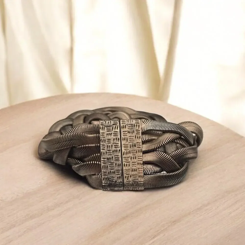 Woven Gold Tone Herringbone Bracelet Sculptural Statement Quiet Luxury